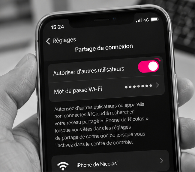 Téléphone partageant sa connexion Internet