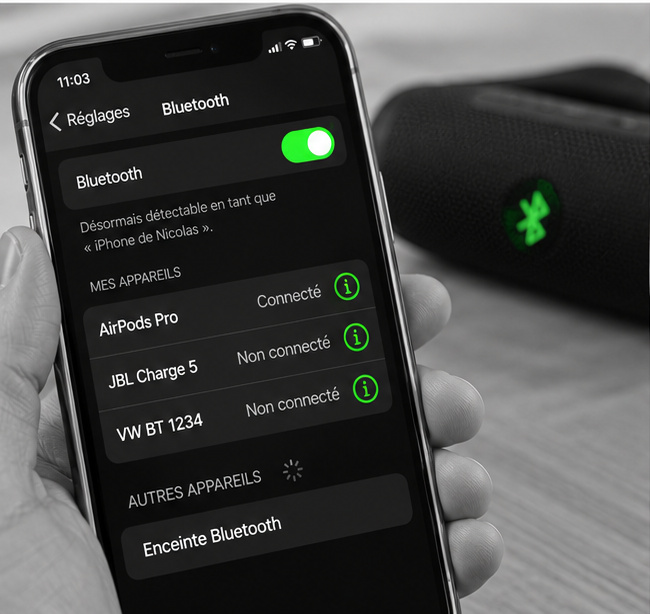 Connexion Bluetooth entre un téléphone et un appareil